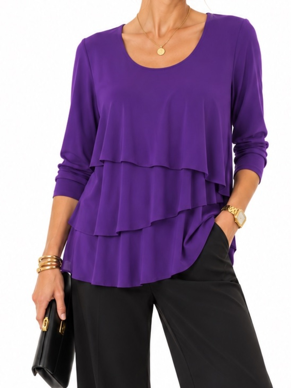 SUSAN GRAVER PURPLE TIERED TUNIC TOP SZ SM EUC